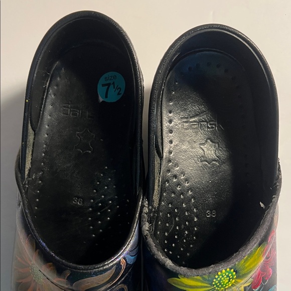 Dansko Black Clogs with Multicolored Floral Design - Picture 3 of 9